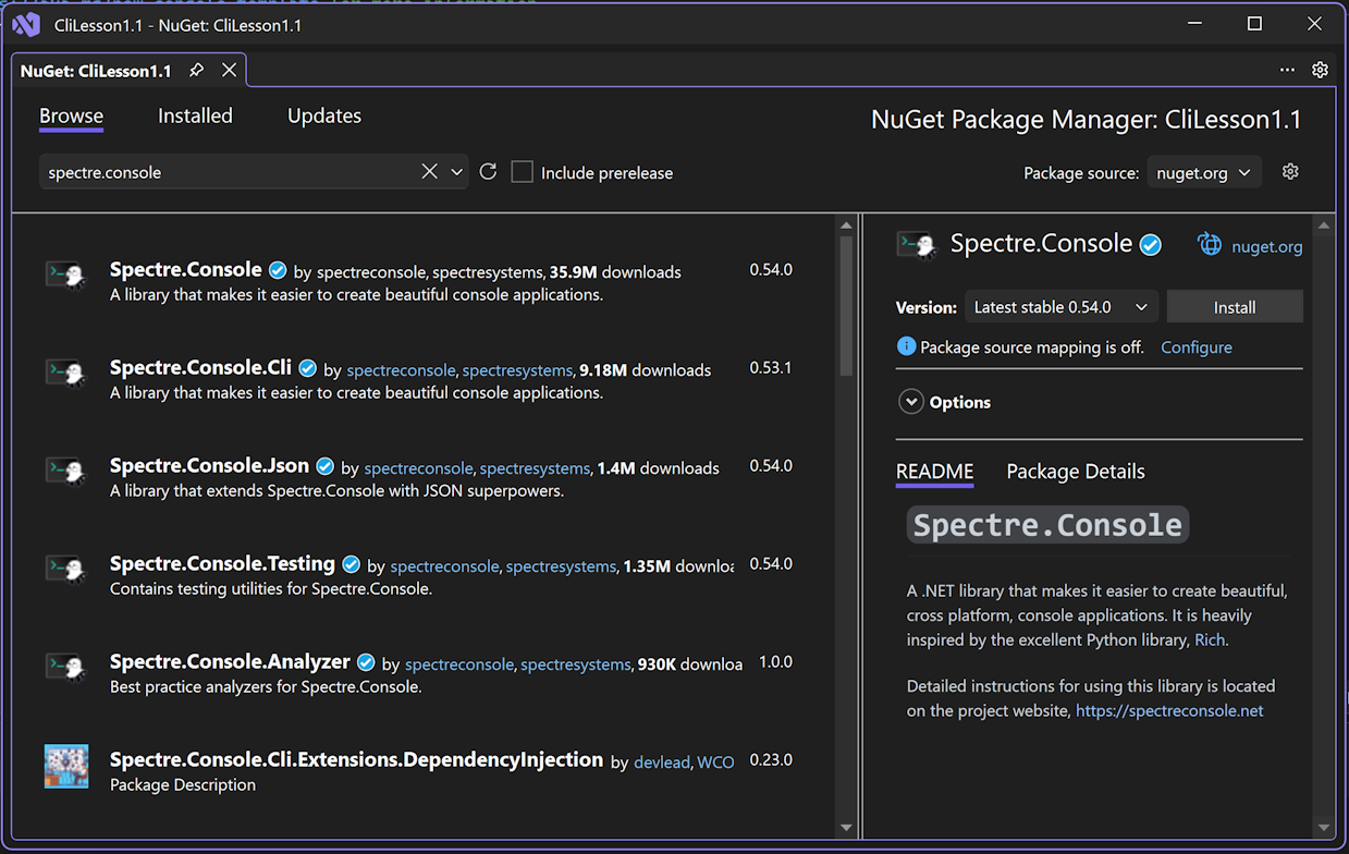 NuGet for Spectre.Console